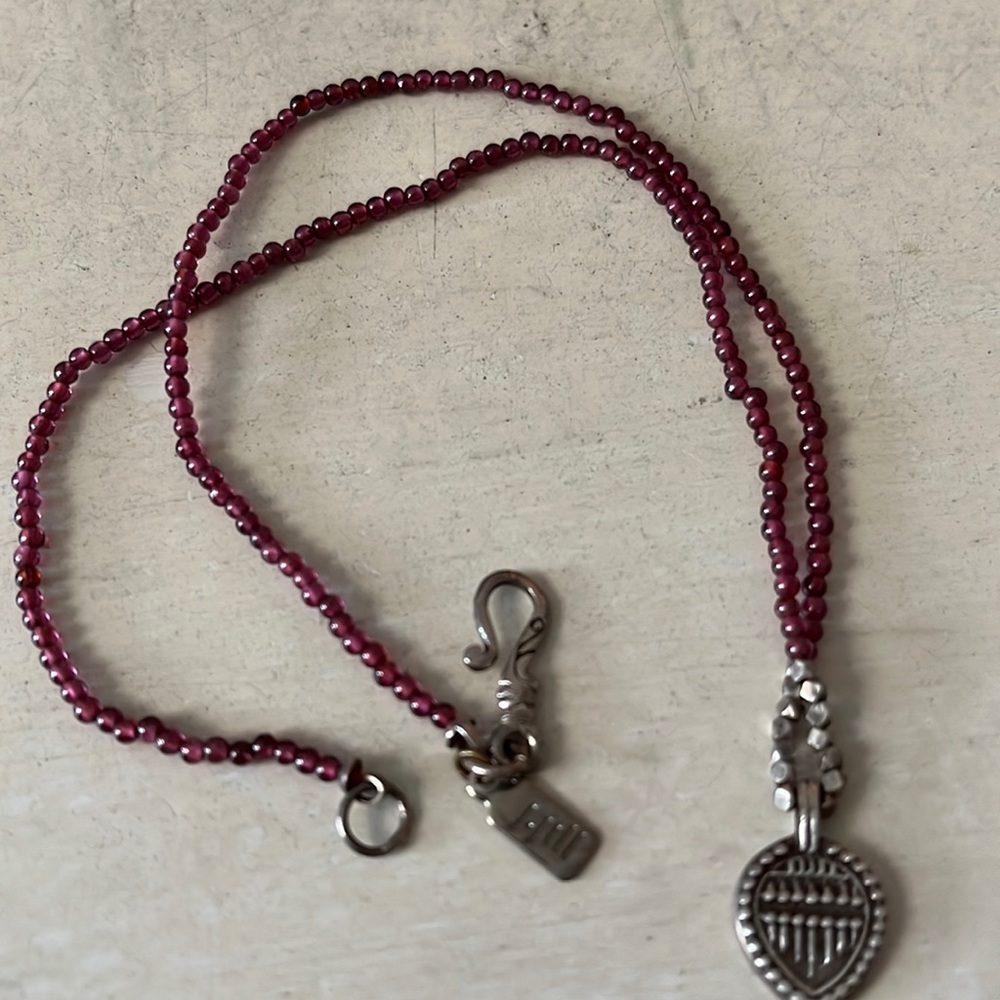 J. Jill purple/reddish beaded 16” necklace with sterling silver pendant